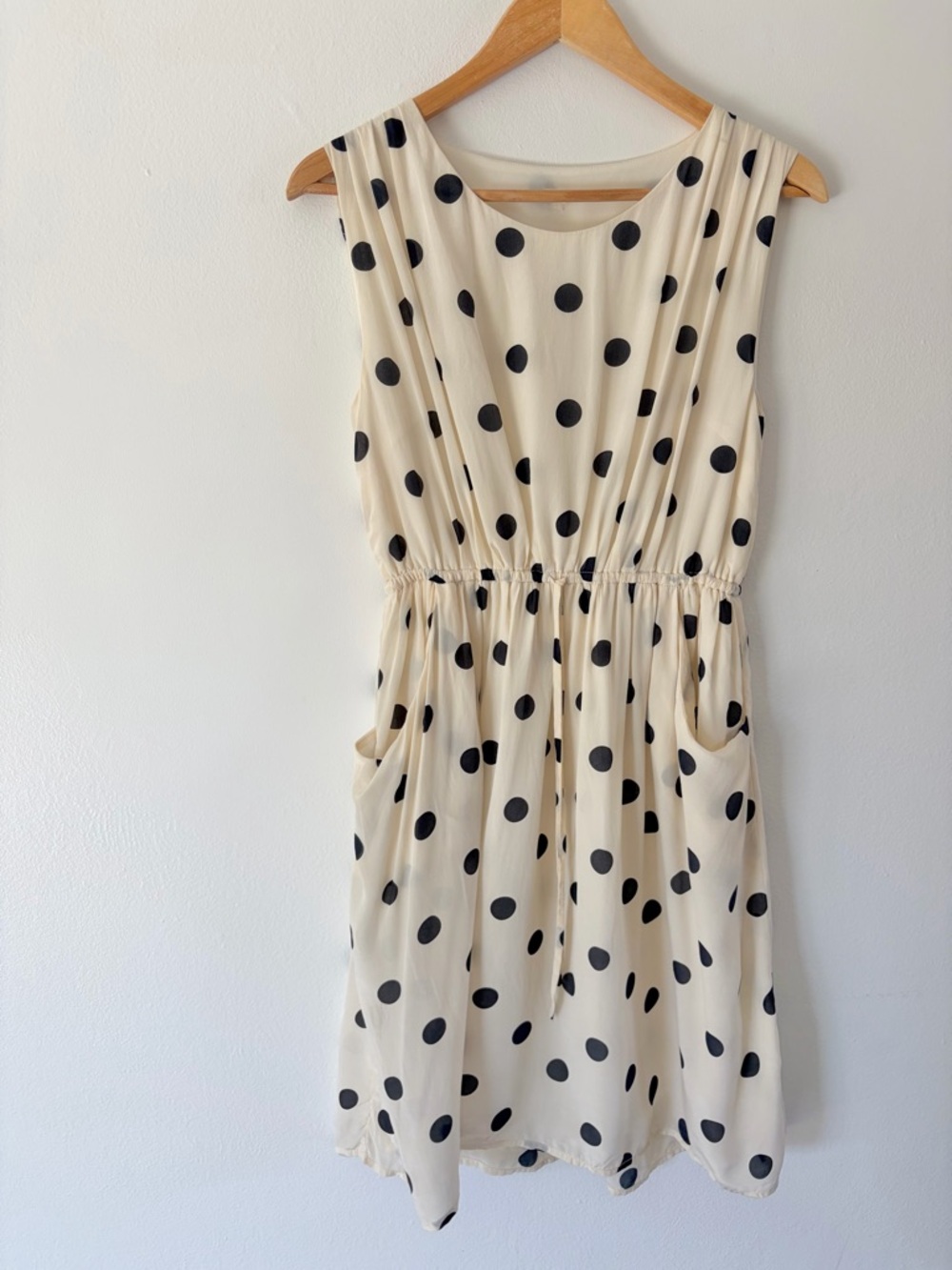 J. Crew Cream With Black Polka Dot Silk Sleeveless Tie Waist Mini Dress Size 2